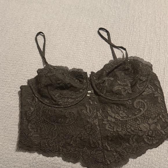 Express Lace Crop Top in Chocolate Brown - Picture 1 of 5